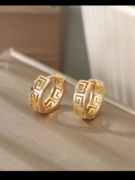 Affordable Fashion Finds Jewelry - Gold Greek Key Hoop Earrings - Women Jewelry